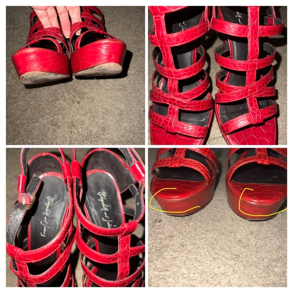 Elizabeth and James Red Manic Crocodile-effect Leather Sandals